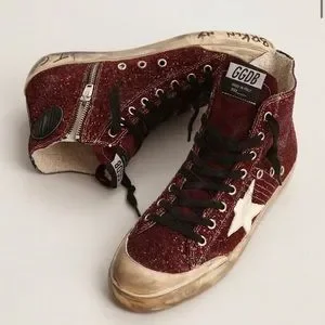 Golden Goose Shoes Francy Penstar Sneakers In Burgundy Glitter